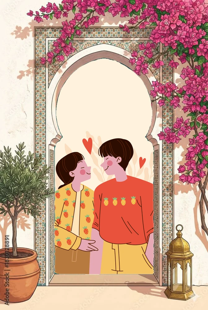Ishita and Arjun standing in an arched doorway